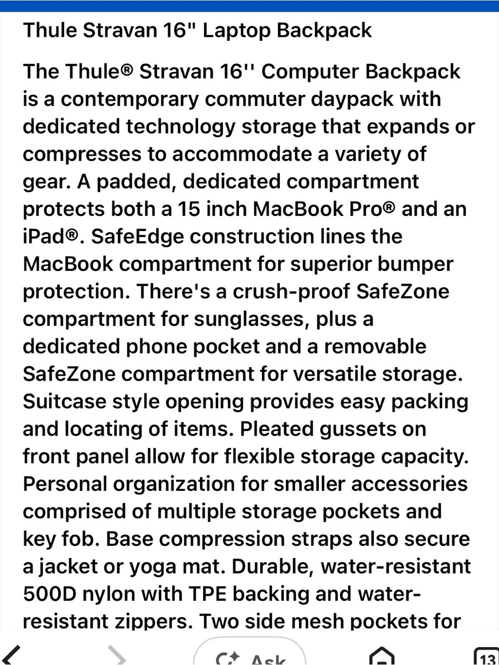 Thule gray computer backpack - Picture 10 of 10